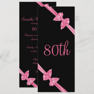 Elegante Pink Satin Bows 80. Geburtstag Einladung