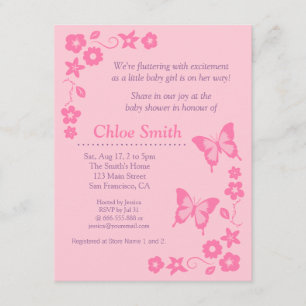 Elegante Pink-Schmetterling-Baby-Party Einladung