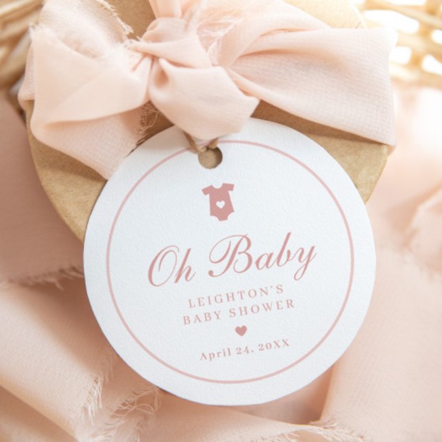 Elegante Pink Script Girls Oh Baby Shower Geschenkanhänger (Elegant Script Oh Baby Pink Baby Shower Favor Tag.)
