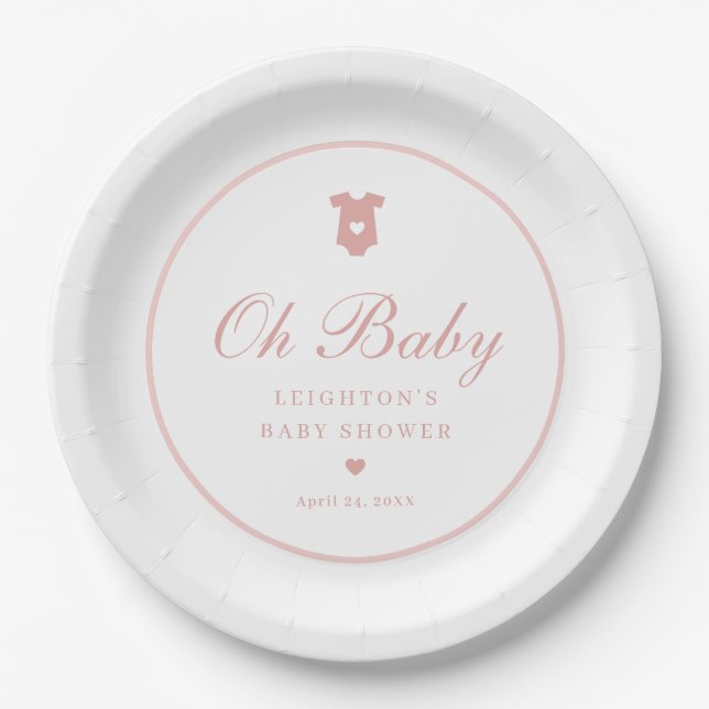 Elegante Pink Script Girls Oh Baby Shower Pappteller (Vorderseite)