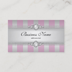 Elegante Pink Silber Grau Weiß Streifen Perlenkett Visitenkarte
