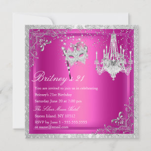 Elegante Pink & Silber-Maskenball-Einladung zum 21 Einladung