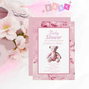 Elegante Pink Toile Baby Shower Celebration Einladung