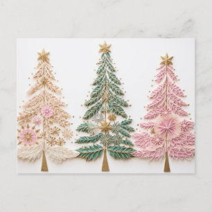 Elegante pink und grüne Weihnachtsbäume Postkarte
