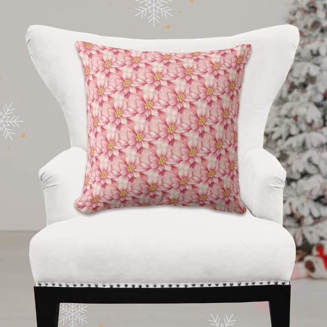 Elegante Pink Watercolor Poinsettia Weihnachten Kissen (Von Creator hochgeladen)