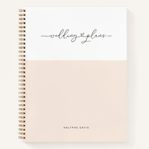 Elegante Pink White Schrift Schwünge Herz Hochzeit Notizbuch
