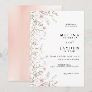 Elegante Pink Wild Floral Wedding Einladung
