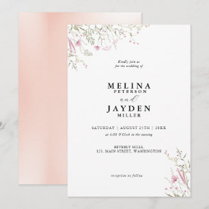 Elegante Pink Wild Floral Wedding Einladung