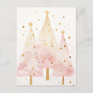 Elegante pinke und goldene Weihnachtsbäume Postkarte