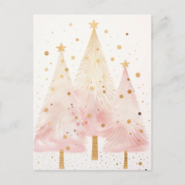 Elegante pinke und goldene Weihnachtsbäume  Postkarte (Vorderseite)