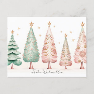 Elegante pinke und grüne Weihnachtsbäume Postkarte