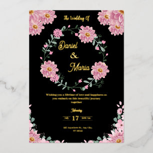 Elegante pinkfarbene Blumenhochzeit Folieneinladung