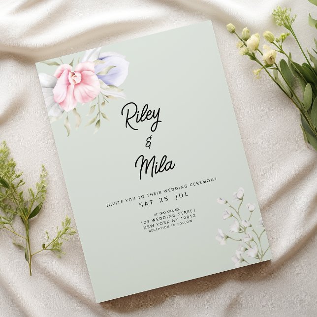 Elegante pinkfarbene, grüne lila Blume Hochzeit Einladung (Elegant pink mint green lilac flower Wedding )