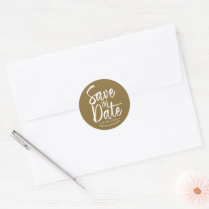 Elegante Pinsel-Schrift Hochzeit Termin merken Runder Aufkleber