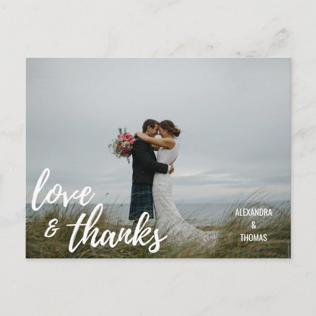 Elegante Pinselschrift LIEBE & DANKS mit FOTO Postkarte (Vorderseite)