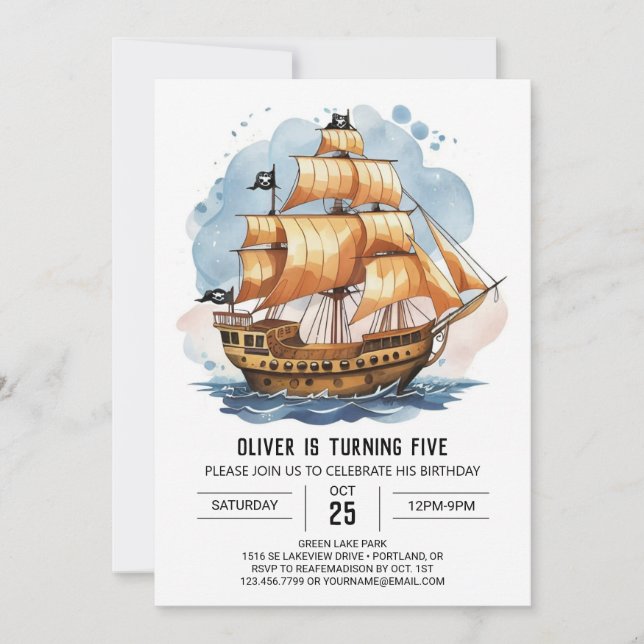 Elegante Pirate Map Custom Pirate Birthday Einladung (Vorderseite)