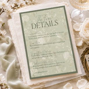 Elegante Pistazien-Grün Florale Gartenhochzeit Begleitkarte