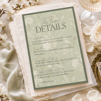 Elegante Pistazien-Grün Florale Gartenhochzeit Begleitkarte