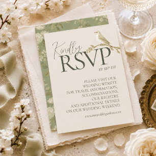 Elegante Pistazien-Grün Florale Gartenhochzeit QR RSVP Karte