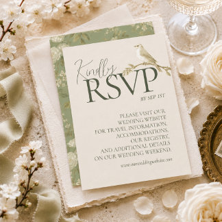 Elegante Pistazien-Grün Florale Gartenhochzeit QR RSVP Karte