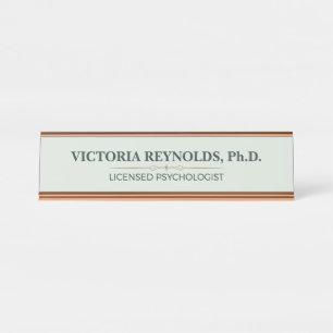 Élégante Plaque de Bureau Psychologue Vert Sauge O
