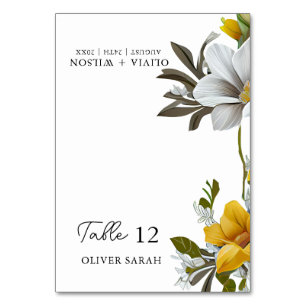 Elegante Platzkarte für Hochzeiten in Weiß und Gel Tischnummer
