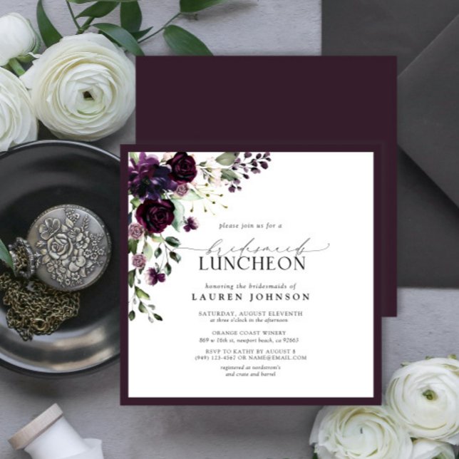 Elegante Plum Lila Floral Bridal Luncheon Einladung (Von Creator hochgeladen)