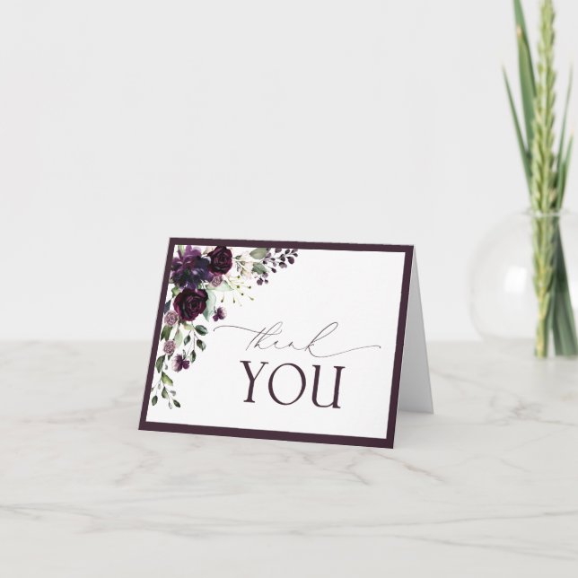 Elegante Plum Lila floral Dankeschön Karte (Vorderseite)
