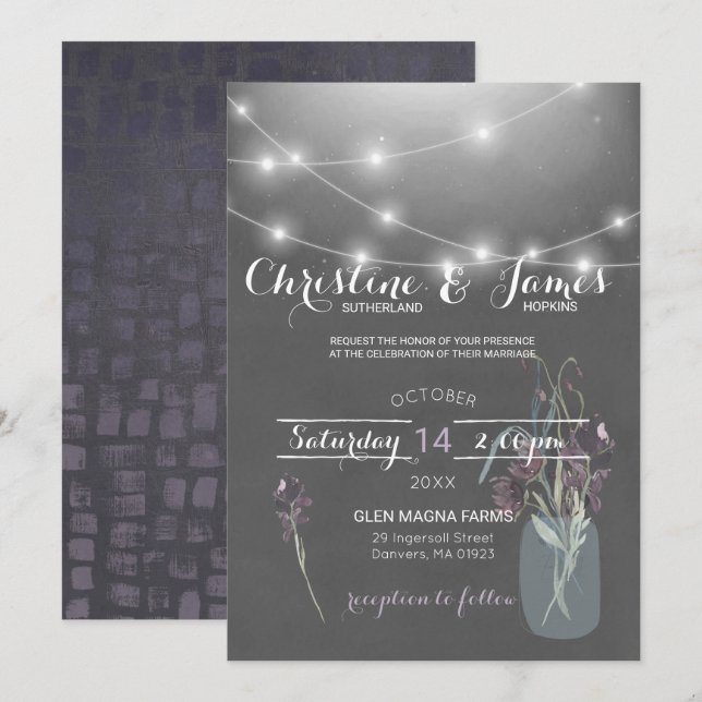 Elegante Plum, Lilac & Gray Wedding Einladung (Vorne/Hinten)
