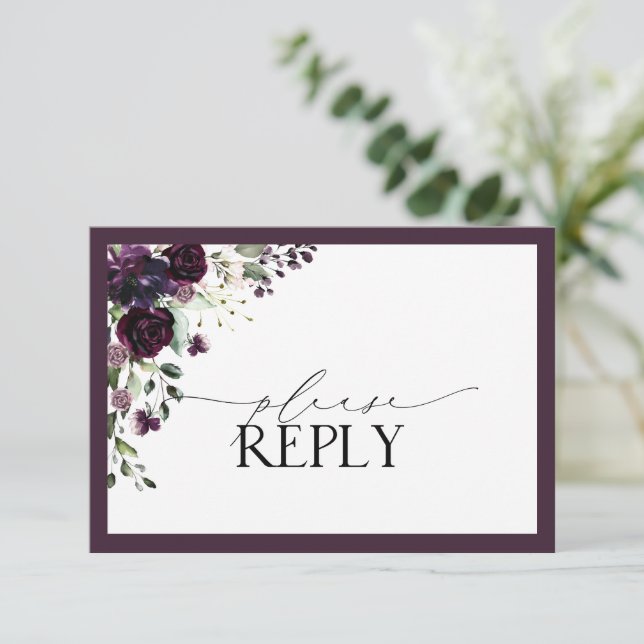 Elégante Plum violet aquarelle florale RSVP (Debout devant)