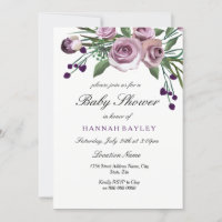 Elégante Plum violet Rose Baby shower Invitation