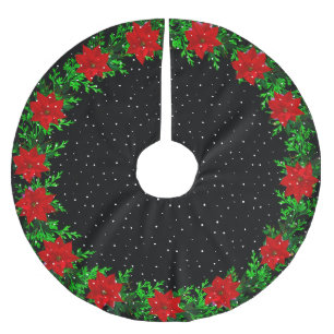 Elegante Poinsettia Blume Garland Polyester Weihnachtsbaumdecke