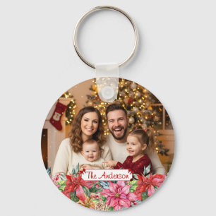 Elegante Poinsettia-Blumenrahmengestaltung mit ind Schlüsselanhänger