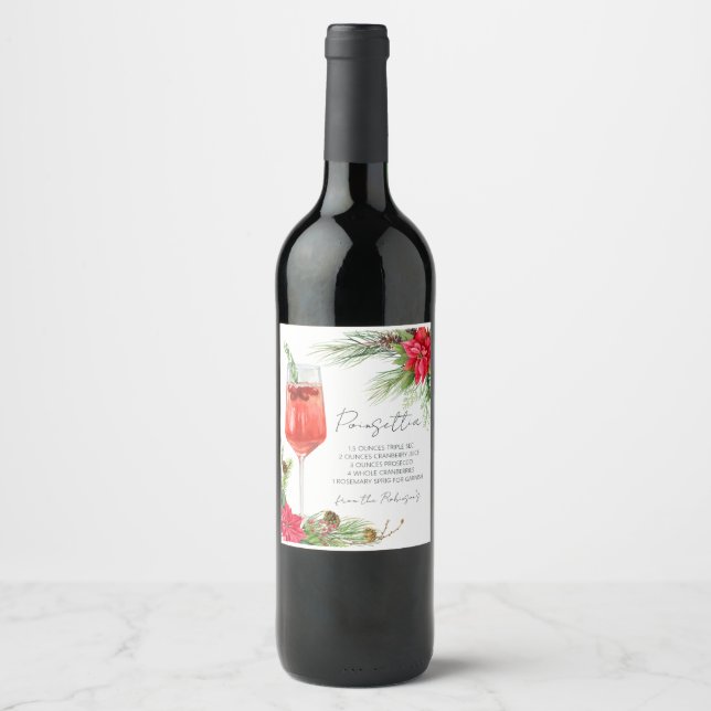 Elegante Poinsettia Cocktail Rezept Weihnachtsgesc Weinetikett (Vorderseite)