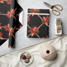 Elegante Poinsettia & Gold Ribbon Weihnachtswrappi Geschenkpapier