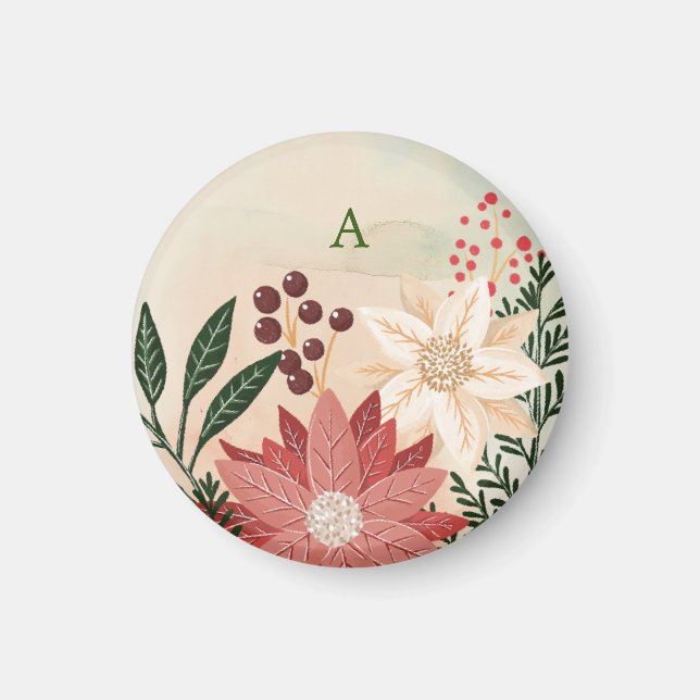 Elegante Poinsettia Monogram Holiday Watercolor Magnet (Vorne)