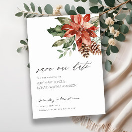 Elegante Poinsettia Pine Cone Save the Date Karte