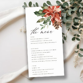Elegante Poinsettia Pine Cone Wedding Menu Card Dankeskarte