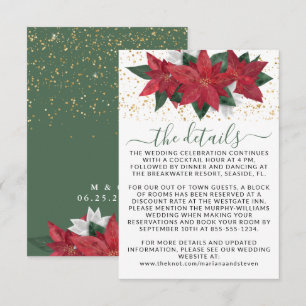 Elegante Poinsettia-Weihnachtsgrüne Hochzeitsdetai Begleitkarte