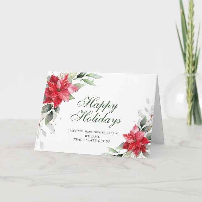 Elegante Poinsettia Weihnachtsgrüße Feiertagskarte (Vorderseite)