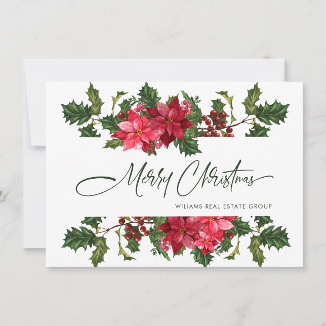 Elegante Poinsettia Weihnachtsgrüße Feiertagskarte (Vorderseite)