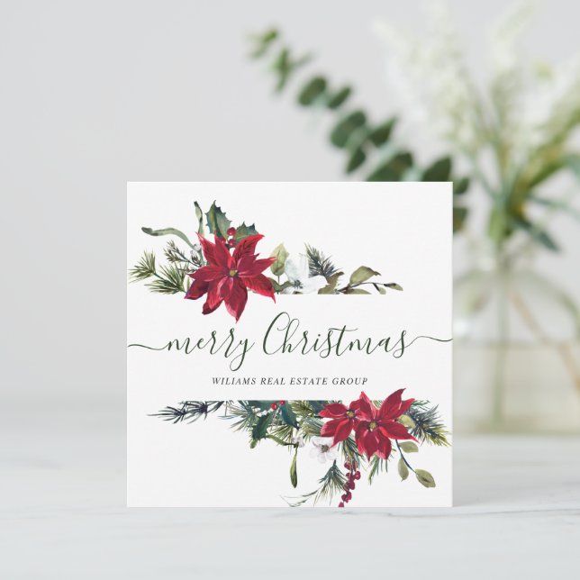 Elegante Poinsettia Weihnachtsgrüße Feiertagskarte (Stehend Vorderseite)