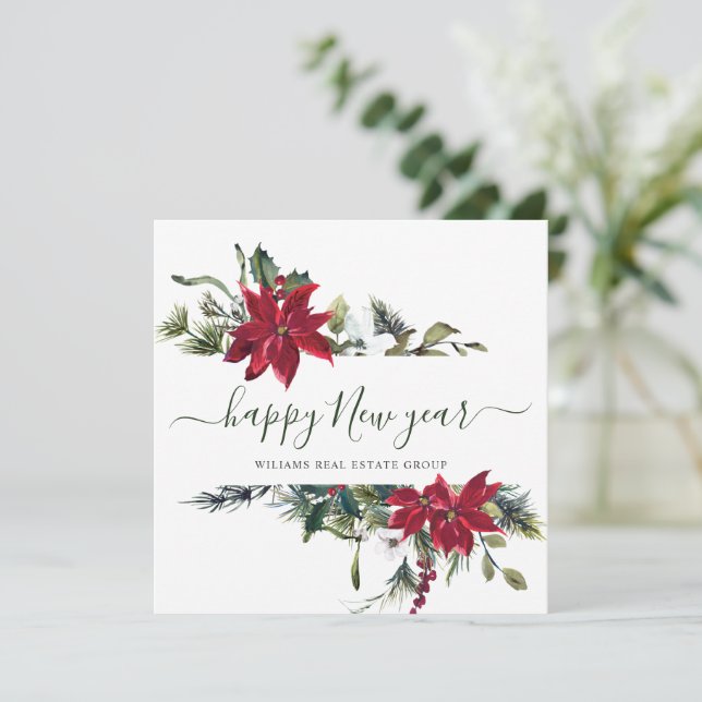 Elegante Poinsettia Weihnachtsgrüße Feiertagskarte (Stehend Vorderseite)