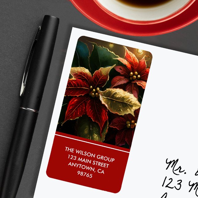 Elegante Poinsettias Weihnachtsfeiertage Rücksende Adressaufkleber (Von Creator hochgeladen)