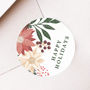 Elegante Poinsettie Frohe Weihnachten Wasserfarbe Runder Aufkleber