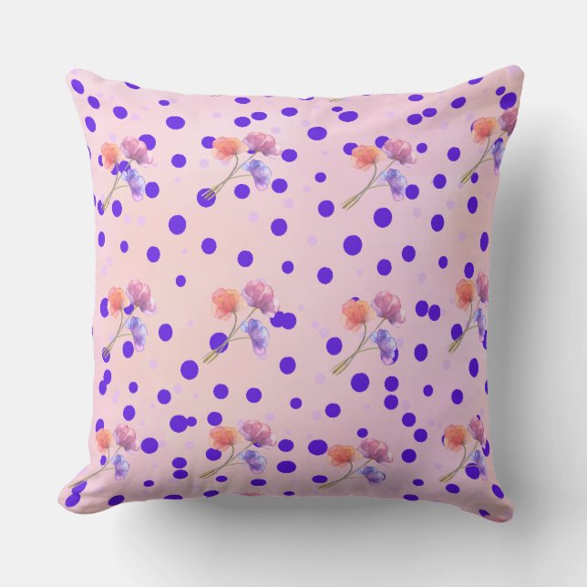 Elegante Polka Dots und Blumenmuster Kissen (Vorderseite)