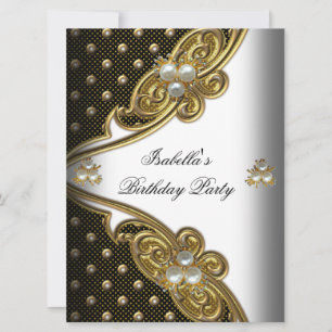 Elegante Polka Dots Weiß Schwarz Gold Party Einladung