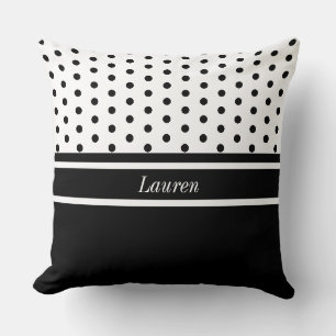 Elegante Polka Punkte auf Schwarz und Weiß Kissen