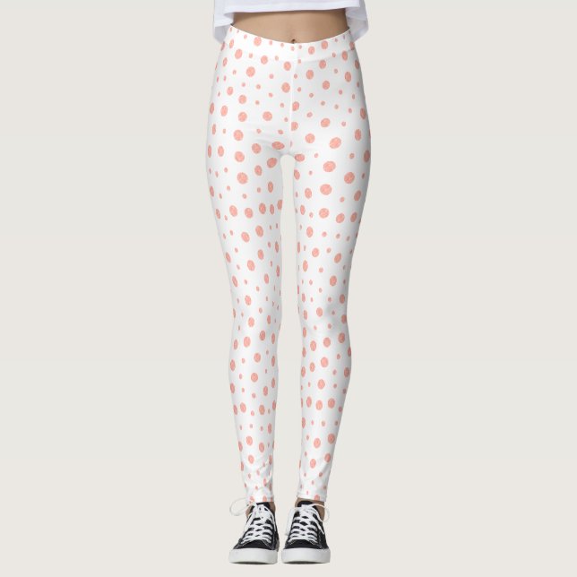 Elegante Polka-Punkte - Weich rosa Gold Weiß Leggings (Vorderseite)