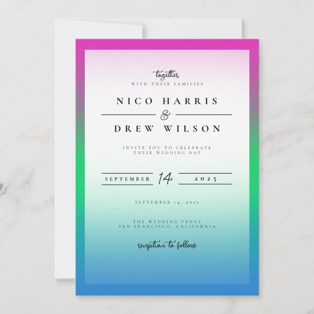 Elegante Polysexual Pride Wedding Einladung (Vorderseite)